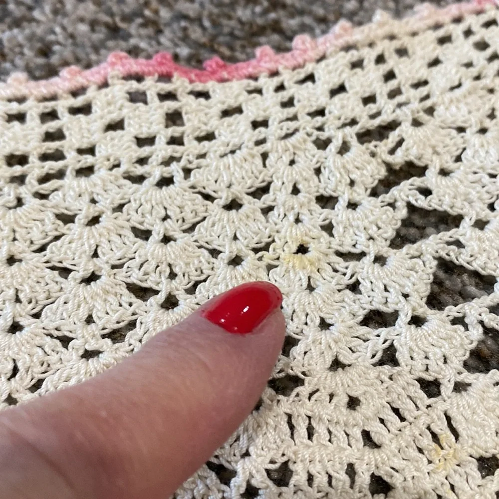 Vintage Crocheted Pink & Cream 1/2 Apron! - Picture 5 of 5